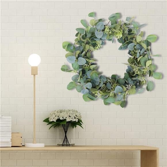 Eucalyptus Wreaths for Front Door 20", Handmade Green Leaves Wreath for Summer - Picture 6 of 7